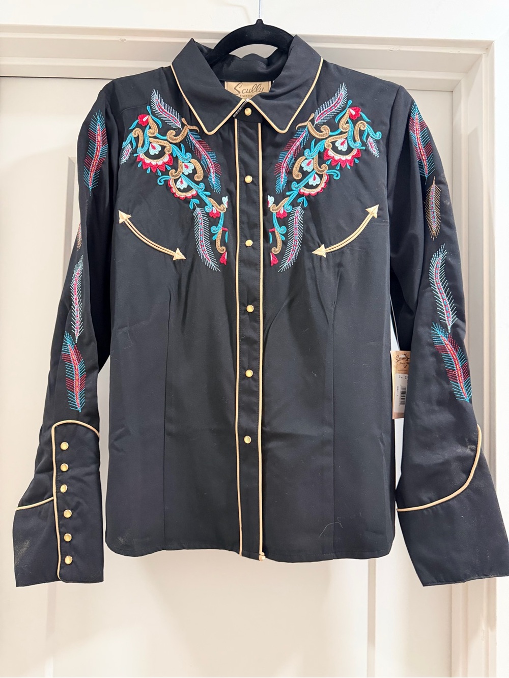 Scully Black Western Embroidered Button-Down Shirt